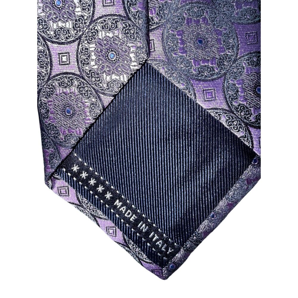Ermenegildo Zegna Silk Tie Purple Medallion Geometric Italian Luxury Designer - Picture 8 of 9